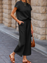 Women's Split Joint Plain Daily Going Out Two-Piece Set Gray Casual Summer Top With Pants Matching Set