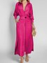 Women's Long Sleeve Spring/Fall Apricot Plain Split Joint V Neck Daily Going Out Vintage Maxi A-Line Tank Dress