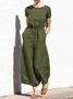 Casual Regular Sleeve Plain Crew Neck Jumpsuit