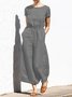 Casual Regular Sleeve Plain Crew Neck Jumpsuit