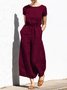 Casual Regular Sleeve Plain Crew Neck Jumpsuit