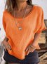 Casual Plain Crew Neck Raglan Sleeves Blouse