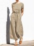 Casual Regular Sleeve Plain Crew Neck Jumpsuit