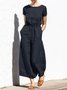 Casual Regular Sleeve Plain Crew Neck Jumpsuit
