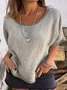 Casual Plain Crew Neck Raglan Sleeves Blouse