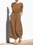 Casual Regular Sleeve Plain Crew Neck Jumpsuit