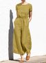 Casual Regular Sleeve Plain Crew Neck Jumpsuit