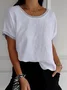 Casual Plain Crew Neck Raglan Sleeves Blouse