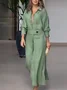 Women's Long Sleeve Spring/Fall Apricot Plain Split Joint V Neck Daily Going Out Vintage Maxi A-Line Tank Dress