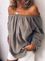 Casual Plain Cold Shoulder Balloon Sleeve Blouse