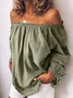 Casual Plain Cold Shoulder Balloon Sleeve Blouse