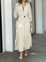 Women's Long Sleeve Spring/Fall Apricot Plain Split Joint V Neck Daily Going Out Vintage Maxi A-Line Tank Dress