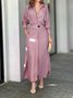 Women's Long Sleeve Spring/Fall Apricot Plain Split Joint V Neck Daily Going Out Vintage Maxi A-Line Tank Dress