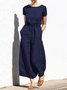 Casual Regular Sleeve Plain Crew Neck Jumpsuit