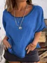 Casual Plain Crew Neck Raglan Sleeves Blouse