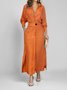 Women's Long Sleeve Spring/Fall Apricot Plain Split Joint V Neck Daily Going Out Vintage Maxi A-Line Tank Dress