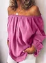 Casual Plain Cold Shoulder Balloon Sleeve Blouse