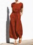 Casual Regular Sleeve Plain Crew Neck Jumpsuit