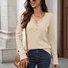 Women Plain V Neck Casual Long Sleeve T-shirt