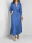 Women's Long Sleeve Spring/Fall Apricot Plain Split Joint V Neck Daily Going Out Vintage Maxi A-Line Tank Dress