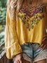 Vacation Floral Printing Cold Shoulder Balloon Sleeve Blouse