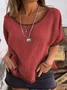 Casual Plain Crew Neck Raglan Sleeves Blouse
