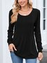 Women Plain Crew Neck Casual Long Sleeve T-shirt