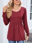 Women Plain Crew Neck Casual Long Sleeve T-shirt