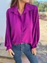 Women's Long Sleeve Shirt Spring/Fall Fuchsia Plain Split Joint Shawl Collar Dolman Sleeve Daily Going Out Casual Top