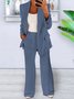 Women's Buckle Plain Daily Going Out Two-Piece Set Blue Casual Spring/Fall Coat With Pants Matching Set