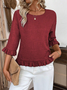 Crew Neck Simple Plain Bell Sleeve Loose Shirt