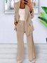 Women's Buckle Plain Daily Going Out Two-Piece Set Blue Casual Spring/Fall Coat With Pants Matching Set