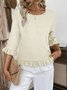 Crew Neck Simple Plain Bell Sleeve Loose Shirt