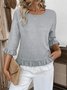 Crew Neck Simple Plain Bell Sleeve Loose Shirt