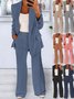Women's Buckle Plain Daily Going Out Two-Piece Set Blue Casual Spring/Fall Coat With Pants Matching Set