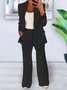 Women's Buckle Plain Daily Going Out Two-Piece Set Blue Casual Spring/Fall Coat With Pants Matching Set