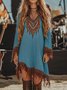 Vacation Ethnic Tassel V Neck Mini Dress