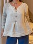 Casual Plain Buttoned V Neck Blouse