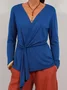 Yarn-dyed Casual Loose Long Sleeve Solid Color Lace-up Knit Cardigan Top
