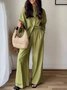 Casual Plain Shirt Collar Two-Piece Set