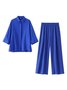 Casual Plain Shirt Collar Two-Piece Set