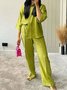 Casual Plain Shirt Collar Two-Piece Set
