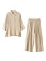 Casual Plain Shirt Collar Two-Piece Set