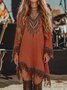 Vacation Ethnic Tassel V Neck Mini Dress