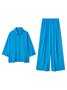 Casual Plain Shirt Collar Two-Piece Set