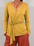 Yarn-dyed Casual Loose Long Sleeve Solid Color Lace-up Knit Cardigan Top