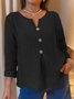 Casual Plain Buttoned V Neck Blouse