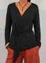 Yarn-dyed Casual Loose Long Sleeve Solid Color Lace-up Knit Cardigan Top