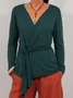 Yarn-dyed Casual Loose Long Sleeve Solid Color Lace-up Knit Cardigan Top