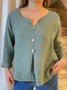 Casual Plain Buttoned V Neck Blouse